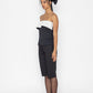 Stylera black swan inspired fashion top strapless with white ruffle detail paired with black pants