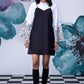Stylera black white layered dress slip overlay over embroidered white sleeves