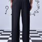 Stylera black wool straight fit trousers back view on model with straight legs