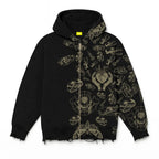 Fractured Pulse Printed Black Zipper Hoodie FLYAF