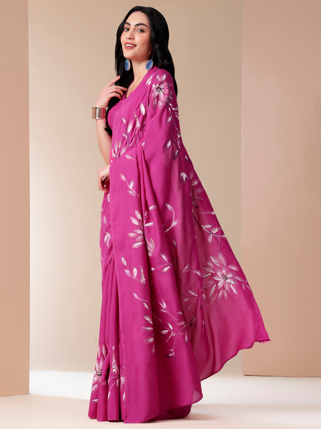 Stylera blissful brush pink silk saree with elegant floral patterns for special occasions