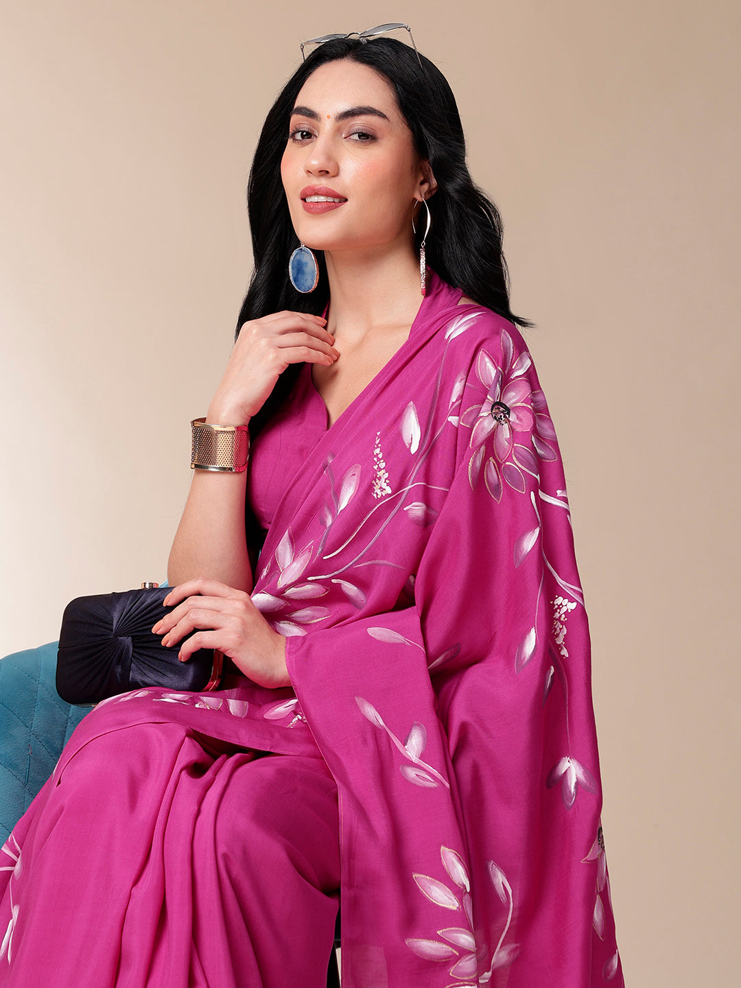 Stylera blissful brush pink silk saree with floral print, perfect for elegant occasions