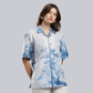 Stylera blue and white printed casual shirt womens short sleeve button up with tree toile print
