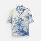 Stylera blue and white printed casual shirt short sleeve camp collar scenic toile landscape print relaxed fit