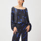 Stylera blue black print two piece set with loose fit blouse and wide-leg pants