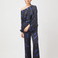Stylera blue black print two piece set with off shoulder top and wide leg pants