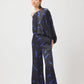 Stylera blue black print two piece set with wide-leg pants and one-shoulder top