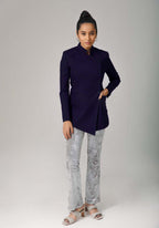 Blazer with Stand Collar- Navy Blue