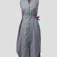 Stylera blue button down midi dress with sleeveless design and waist tie belt