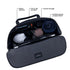 Stylera blue duffle bag for travel open top showing padded laptop compartment zipper pockets rolled clothes and headphones