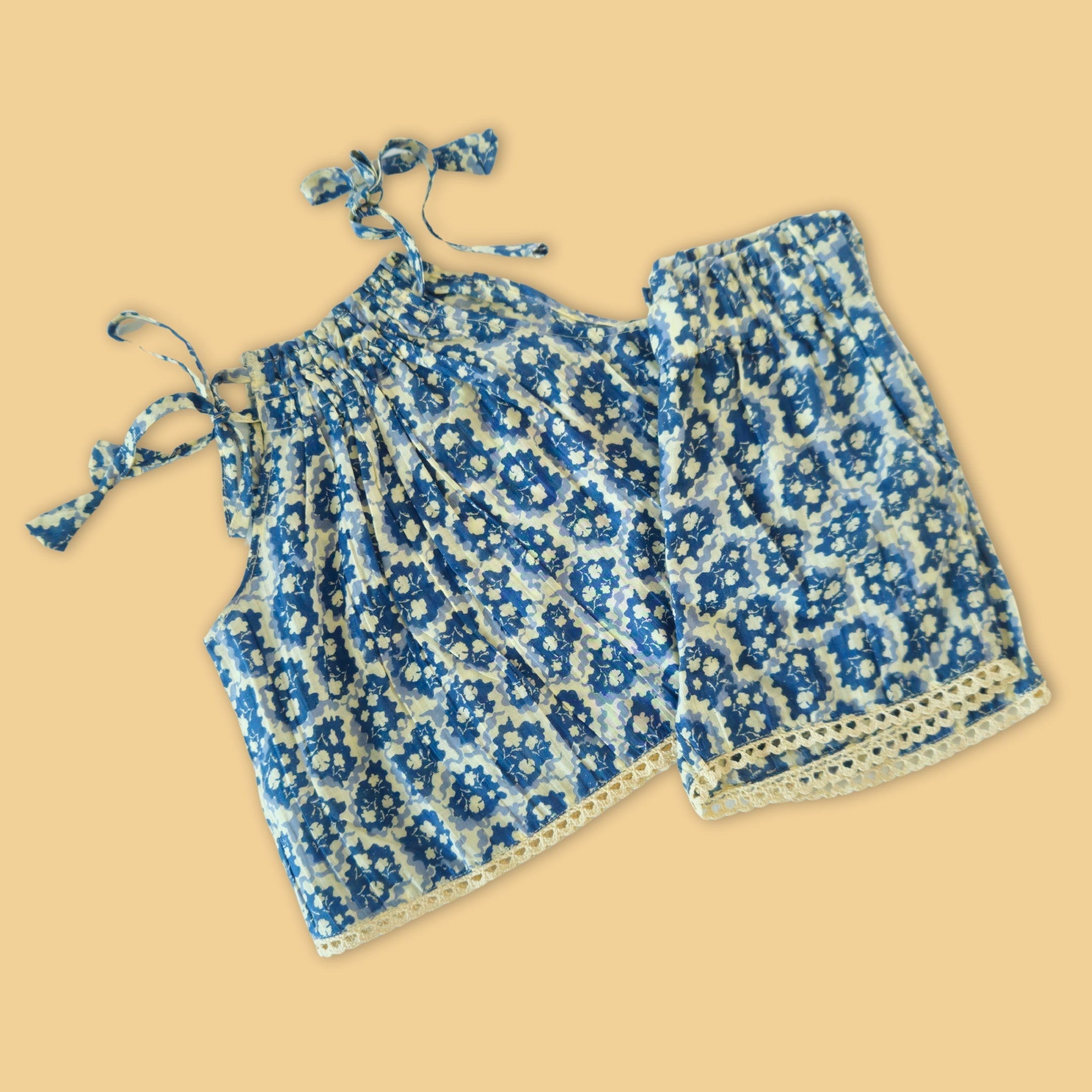 Stylera blue floral top and shorts for girls with adjustable straps and comfortable fit