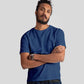 Man wearing a blue jacquard regular fit t-shirt from Stylera with short sleeves and crew neck