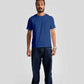 Stylera blue jacquard regular fit t-shirt worn by male model with dark jeans and white sneakers