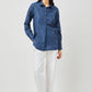 Stylera long sleeve cotton shirt for women in blue with front buttons and pockets