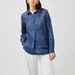 Stylera long sleeve cotton shirt for women in navy blue with front pockets and button closure