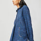 Stylera long sleeve cotton shirt for women in blue with textured pattern and front pocket