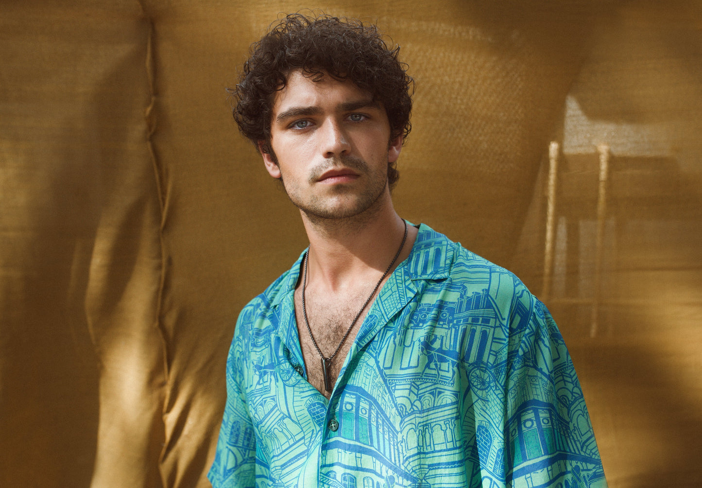 Men's blue oversize shirt for men with vibrant patterns and relaxed fit from Stylera