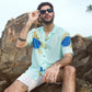 Blue oversized shirt for men featuring a floral design, perfect for casual summer outings