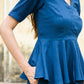 Fashionable Yale blue peplum co-ord set featuring a stylish top with a flattering peplum design
