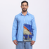 Stylera blue stripe casual shirt featuring a vibrant graphic print and classic collar style