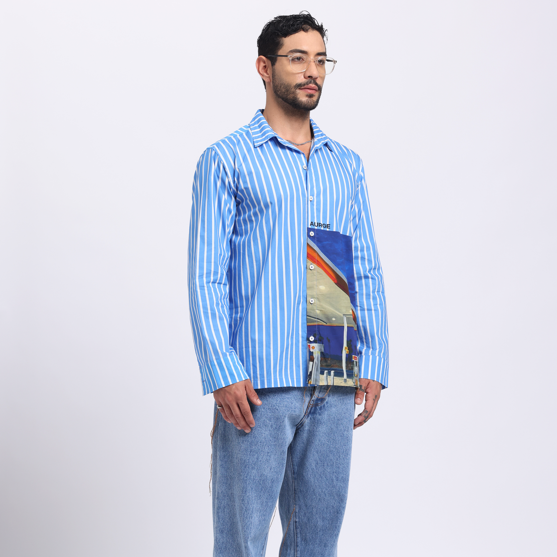 Stylera blue stripe casual shirt featuring a unique design and a relaxed fit for stylish everyday wear