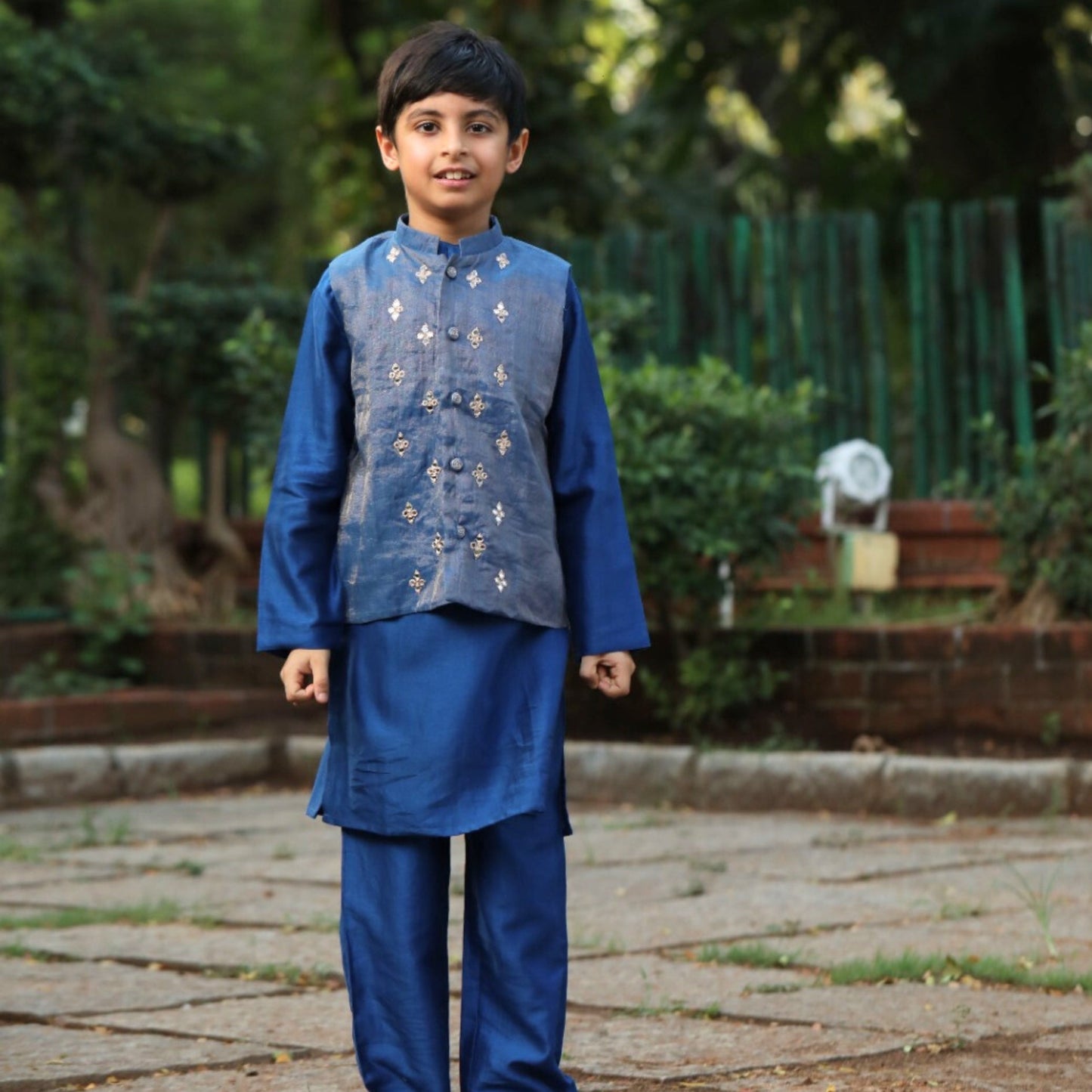 Blue traditional kurta pajama kids with stylish embroidered design for festive occasions