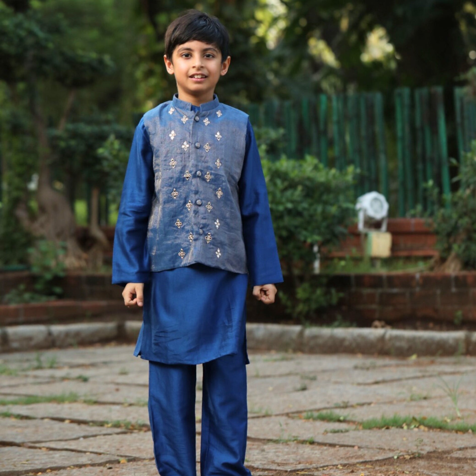 Blue traditional kurta pajama kids with stylish embroidered design for festive occasions