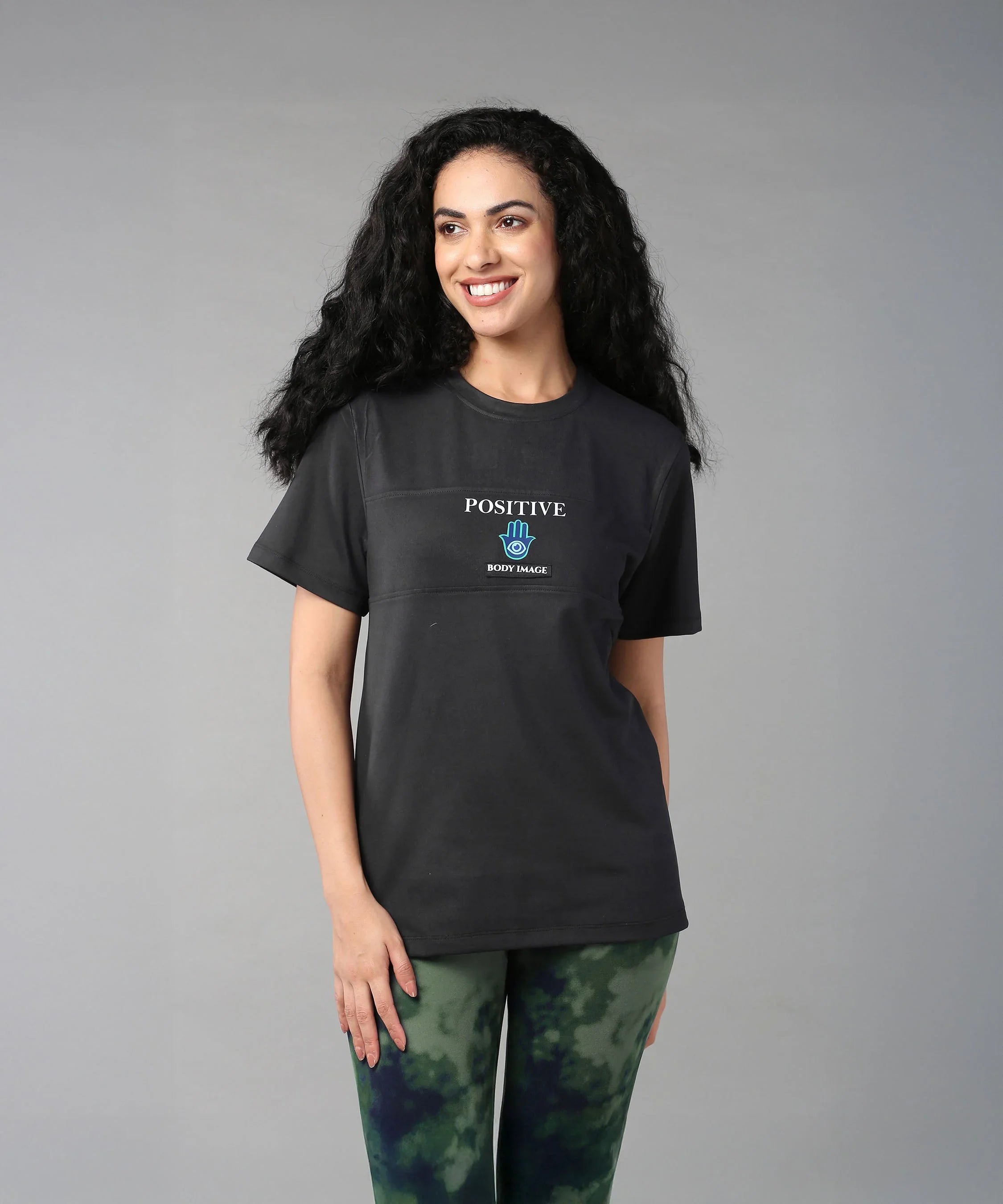 Stylera Positive Graphic T-Shirt in Black, promoting body positivity clothing for women