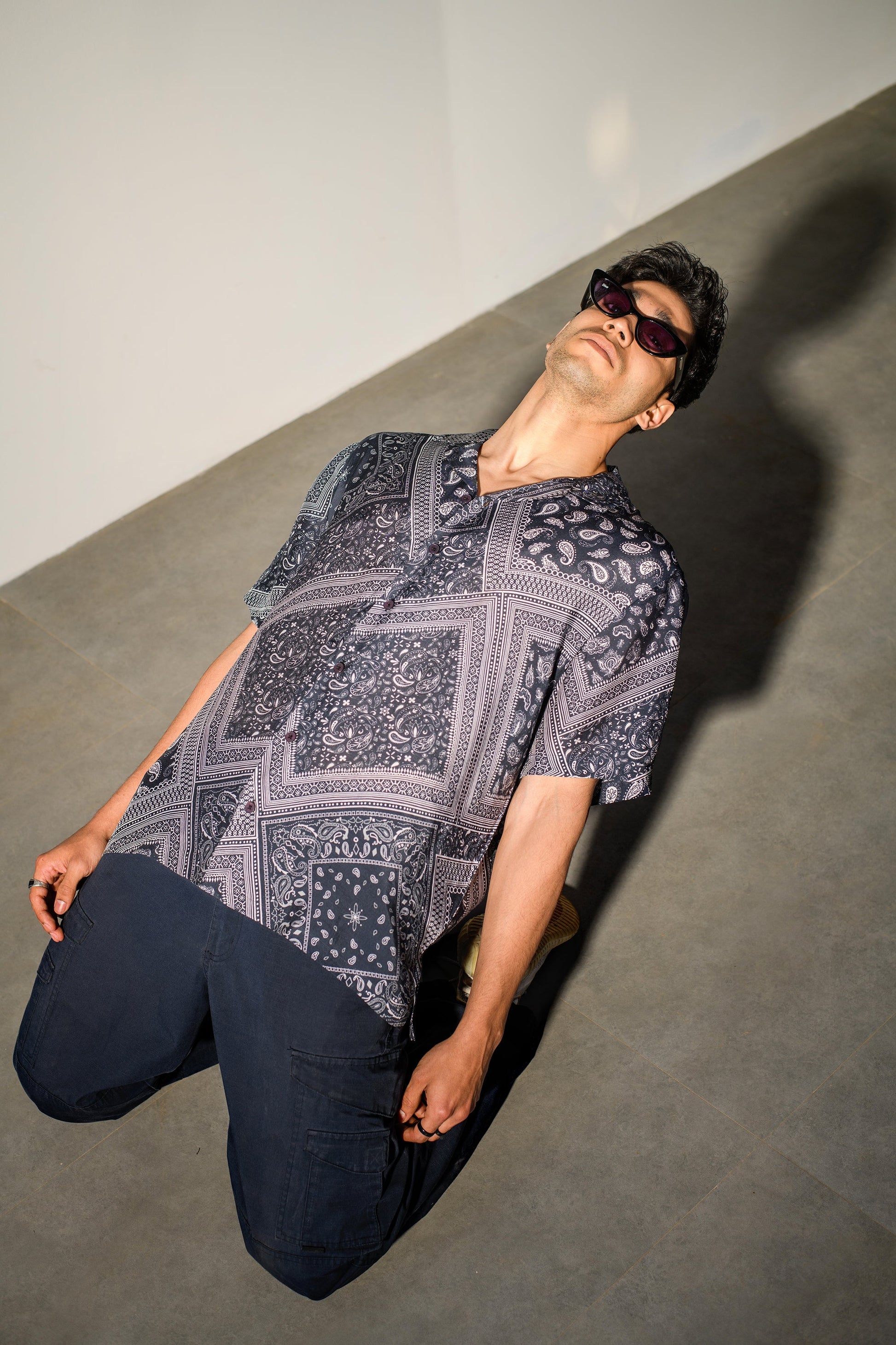 Men's boho bandana silk shirt for men in dark patterns, stylish and comfortable for casual wear