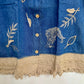 embroidered denim vest for women with tiger and leaf embroidery wooden buttons and fringed beige hem