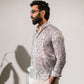 Stylera Boho White Silk Shirt for Men with Unique Pattern and Stylish Collar