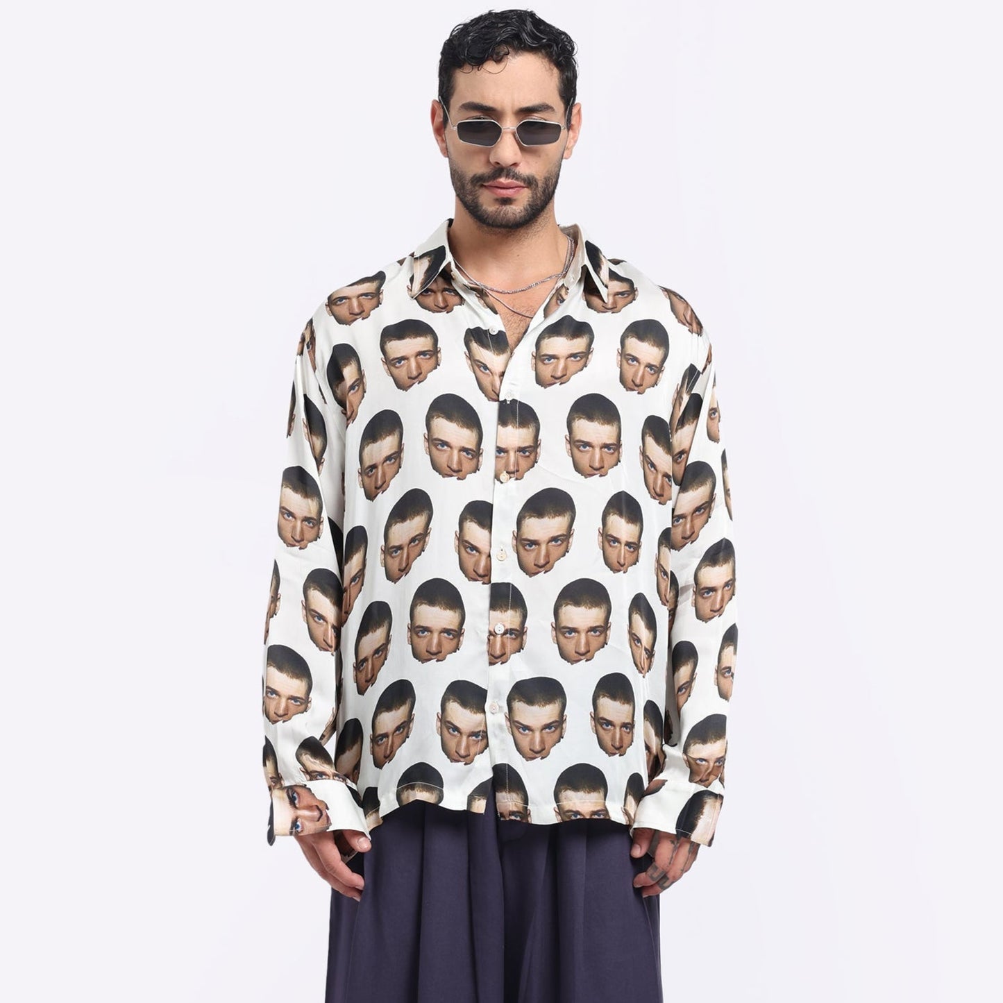 Stylera bold print casual shirt featuring a unique face pattern for a trendy look