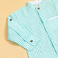 Long sleeve mint green shirt for boys with a checkered pattern and buttoned cuffs