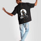 Stylera Lifestyle charcoal black oversized t-shirt with artistic back print worn with light blue jeans