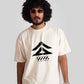 Stylera cyberpunk oversized t-shirt in white with black graphic print worn by male model