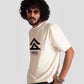 Stylera cyberpunk oversized t-shirt in beige with black graphic worn by male model with sunglasses