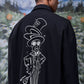Stylera oversized shacket for men in black with unique white graphic illustration on back