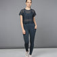 Stylera Active breathable workout top in navy with a cropped design, perfect for gym sessions.
