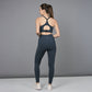 Stylera Active breathable workout top in dark gray with a stylish back design and matching leggings