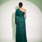 Elegant green designer single sleeve gown for women, perfect for formal occasions and evening events