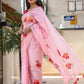 Stylera Trendy Malmal Saree in Pink with Floral Design, perfect for festive occasions - buy trendy malmal saree.
