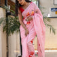 Elegant pink malmal saree with floral design, perfect for any occasion to buy trendy malmal saree