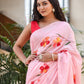 Buy trendy malmal saree in soft pink with floral designs, perfect for elegant occasions