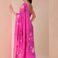 Calm Canvas floral saree in vibrant pink with intricate floral patterns, styled elegantly for special occasions