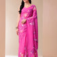 Women wearing a Calm Canvas floral saree in vibrant pink with beautiful floral patterns