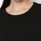 Close-up of casual black pants and top set from Stylera featuring a round neckline