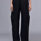 Stylera casual black trousers for women wide leg high waist button closure and side pockets