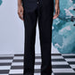 Stylera casual black wool trousers with drawstring waist and straight leg fit