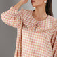 Stylera casual checkered dress for women with ruffled collar and long sleeves in pastel colors