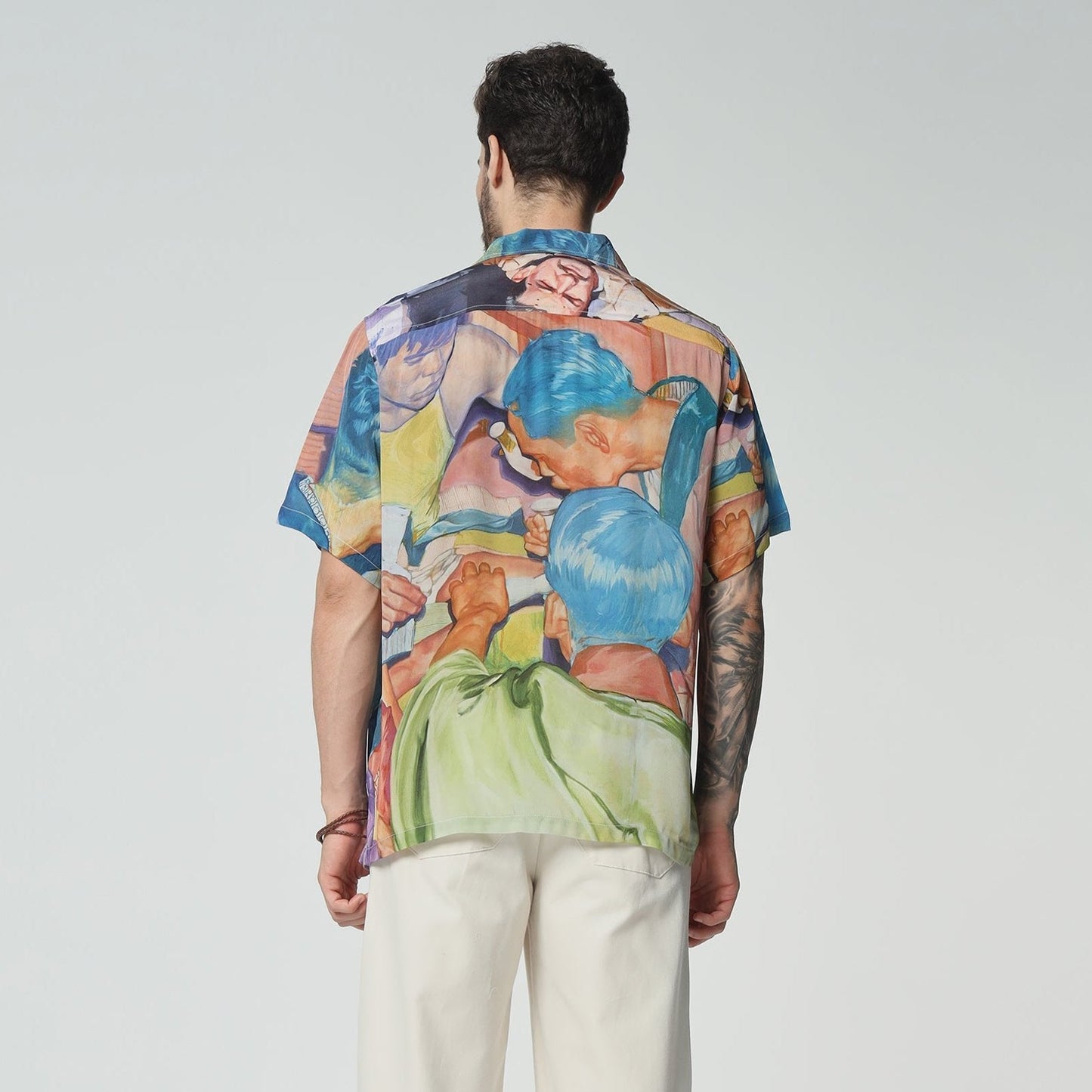 Stylera colorful casual fashion shirts for men featuring a vibrant artistic design on the back